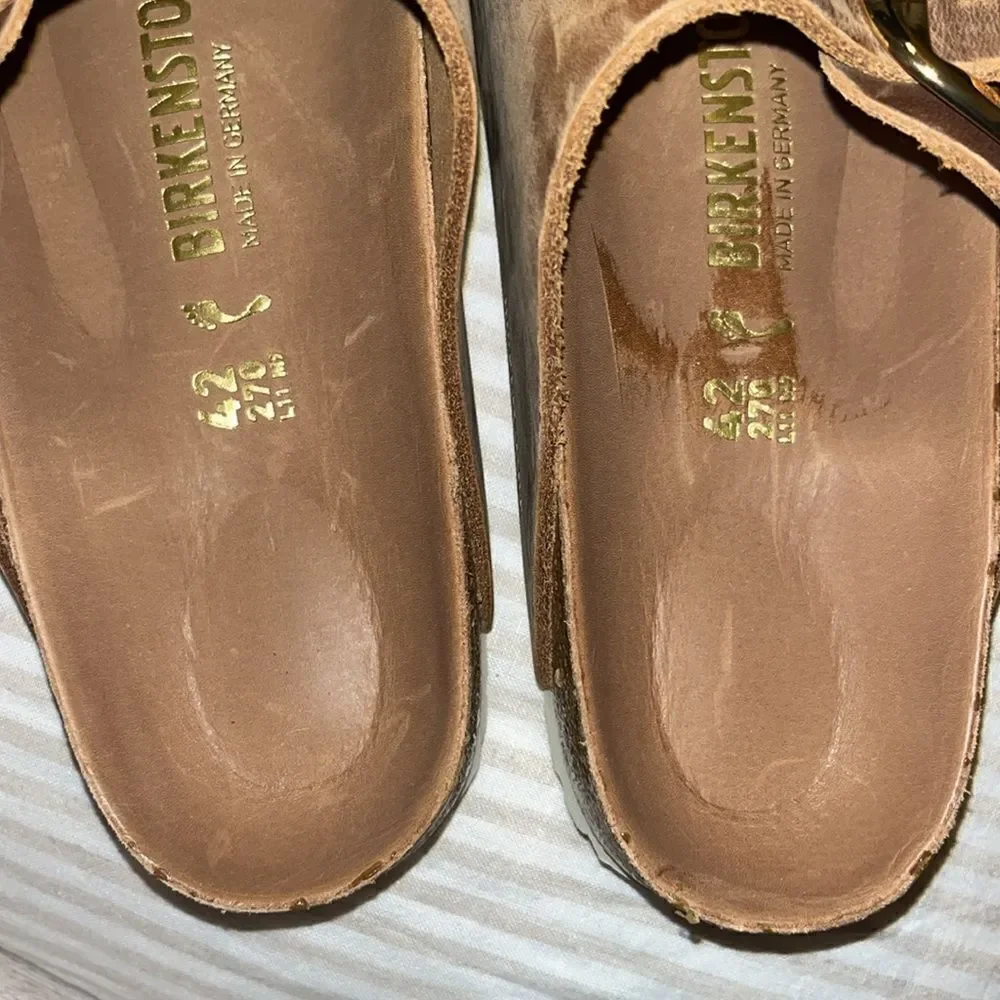 NWT BIRKENSTOCK Arizona Leather Dual-Buckle Slide Sandals EU 42 L 11 M 9 $175